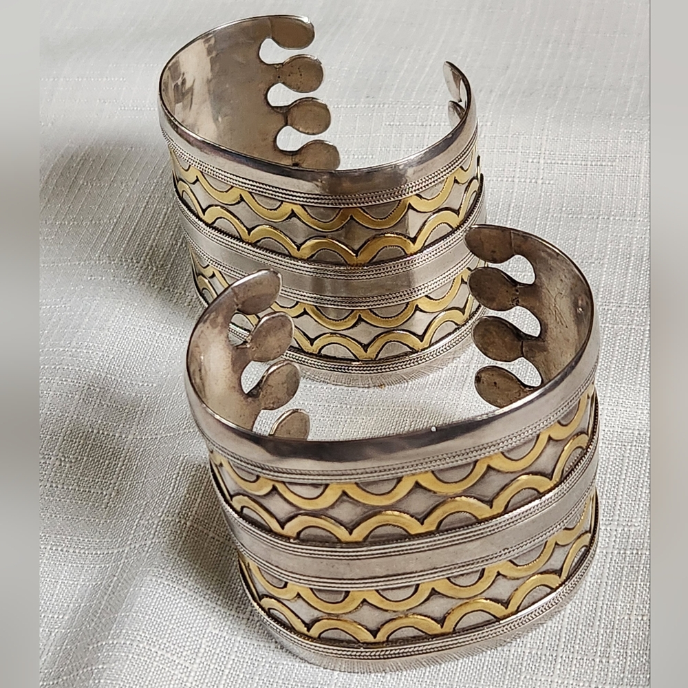 Turkoman Silver and Brass 2pc Cuff Set